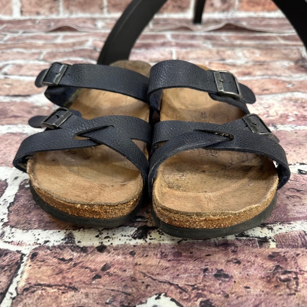Birki's Navy Blue Leather Strappy Cork Footbed Sandals US Size 9/9.5 - Picture 3 of 13